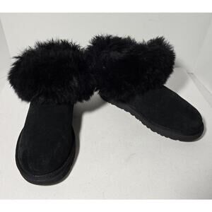 UGG Mini Fluff Collar Women's Black Booties Sheepskin Suede US Size 8 (1112491)